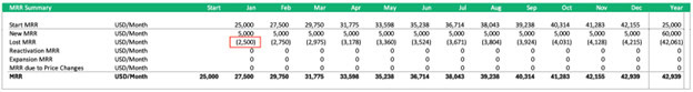 Monthly Recurring Revenue (MRR) Summary Table | eFinancialModels Estimate Lost MRR
