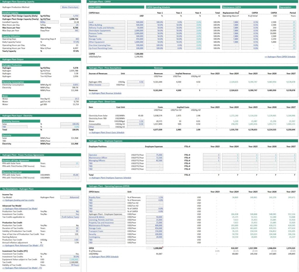 Hydrogen Plant Operating Assumptions Overview | eFinancialModels 6 - Yellow Hydrogen Production Plant OPerating Assumptions