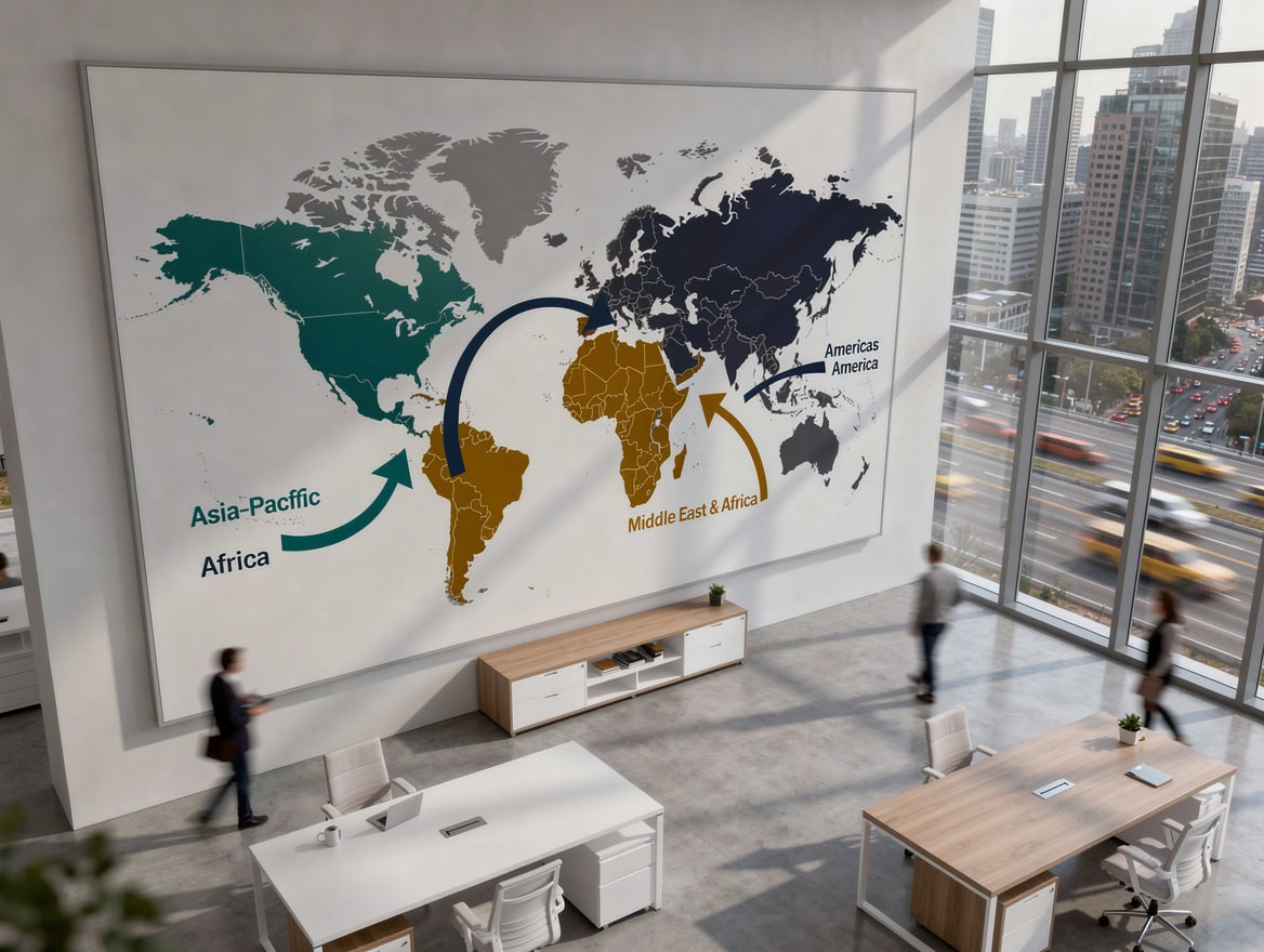 World map infographic showing Asia-Pacific at 45.31% spirits market share, Middle East and Africa at 5.09% CAGR, and Americas with U.S. $3.21B anchor, with Caribbean export arrows to each region