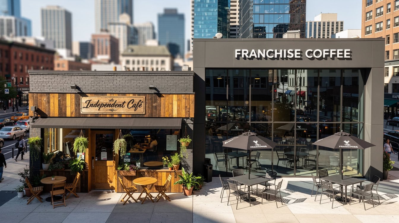 Side-by-side financial comparison of independent café versus franchise café model