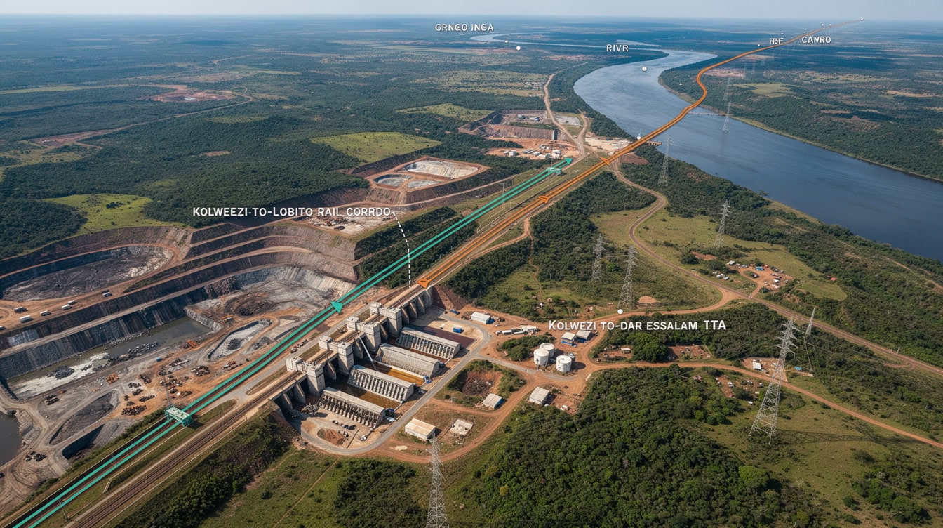 Infrastructure map showing DRC mining export rail corridors and hydroelectric power capacity constraints for the Katanga belt | eFinancialModels Infrastructure map showing DRC mining export rail corridors and hydroelectric power capacity constraints for the Katanga belt
