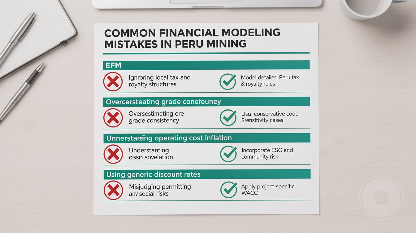 Infographic listing five common mistakes in Peru mining financial models with corrections for each error | eFinancialModels Infographic listing five common mistakes in Peru mining financial models with corrections for each error