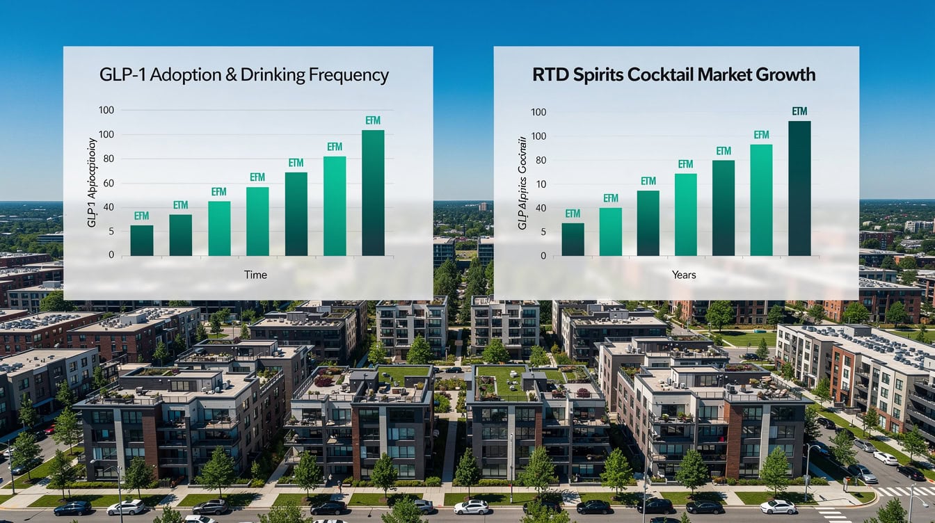 Split infographic comparing GLP-1 drug impact on drinking frequency versus RTD spirits cocktail growth in 2025 | eFinancialModels Split infographic comparing GLP-1 drug impact on drinking frequency versus RTD spirits cocktail growth in 2025