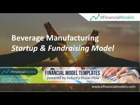 Financial modeling framework diagram showing four modules for Brazil beverage manufacturing 5-year projections: revenue, gross margin, EBITDA bridge, and working capital