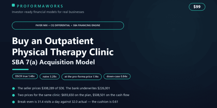 Outpatient Physical Therapy Clinic Acquisition & SBA Underwriting Financial Model Outpatient Physical Therapy Clinic Acquisition & SBA Underwriting Financial Model