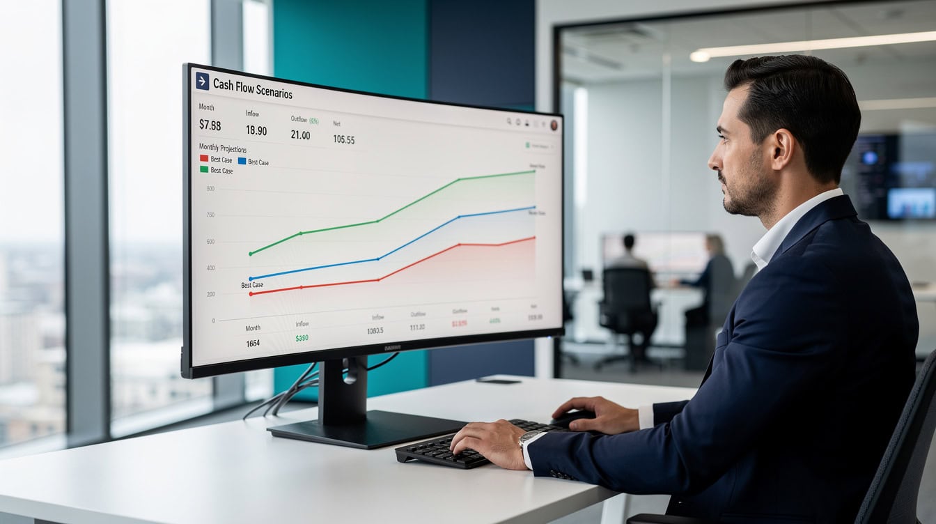 Cash flow timeline diagram showing startup runway calculation with fundraising trigger point and three scenario lines | eFinancialModels Cash flow timeline diagram showing startup runway calculation with fundraising trigger point and three scenario lines