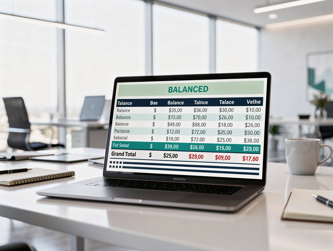 Annotated Excel balance sheet showing professional formatting with thick borders on totals red negative equity cell and green BALANCED check cell | eFinancialModels Annotated Excel balance sheet showing professional formatting with thick borders on totals, red negative equity cell, and green BALANCED check cell
