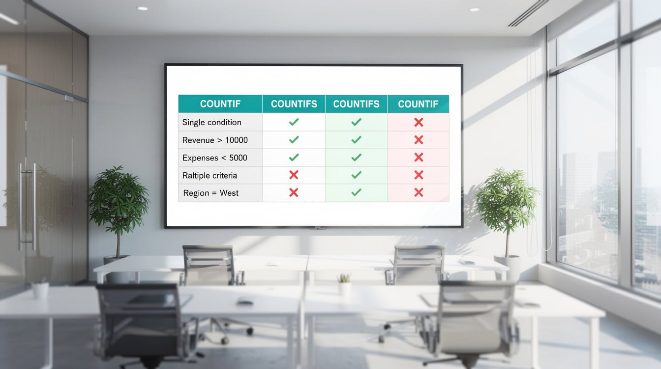 Side-by-side comparison of COUNTIF and COUNTIFS functions with financial use case examples | eFinancialModels Side-by-side comparison of COUNTIF and COUNTIFS functions with financial use case examples