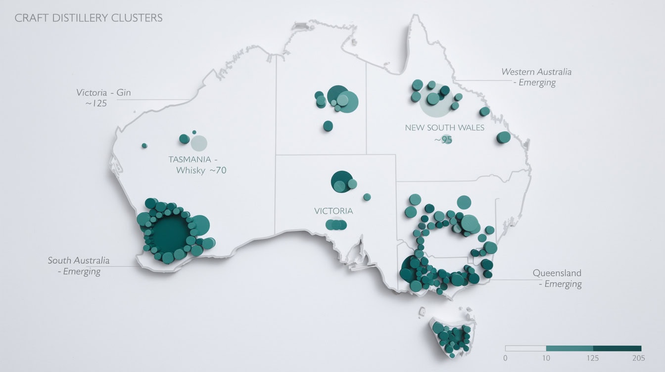 Map of Australia showing craft distillery concentration by state in 2026 | eFinancialModels Map of Australia showing craft distillery concentration by state in 2026