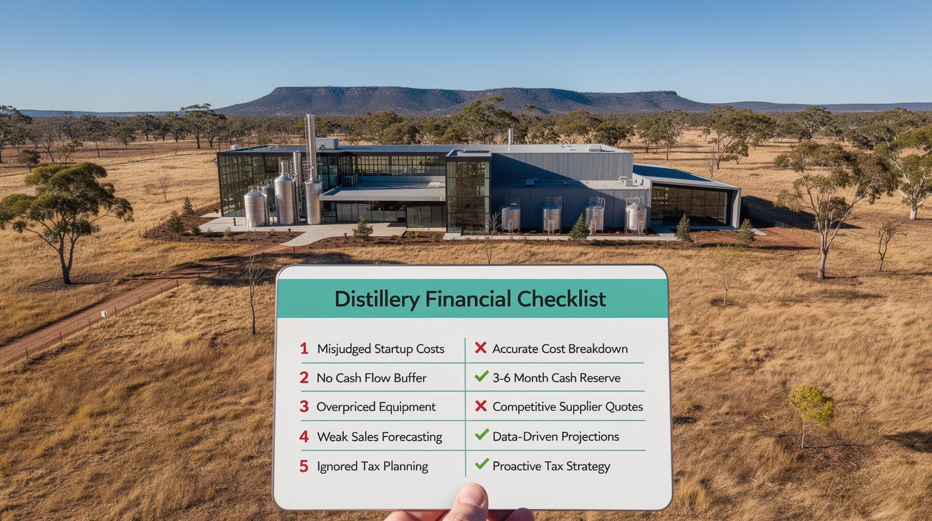 Checklist diagram showing 5 common financial modeling mistakes for Australian craft distilleries with corrections | eFinancialModels Checklist diagram showing 5 common financial modeling mistakes for Australian craft distilleries with corrections