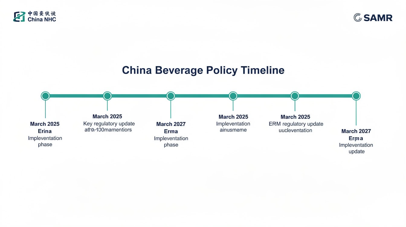 Regulatory timeline showing China beverage policy milestones from 2025 to 2031 including GB 28050-2025 mandatory sugar disclosure and EPR rPET requirements | eFinancialModels Regulatory timeline showing China beverage policy milestones from 2025 to 2031, including GB 28050-2025 mandatory sugar disclosure and EPR rPET requirements