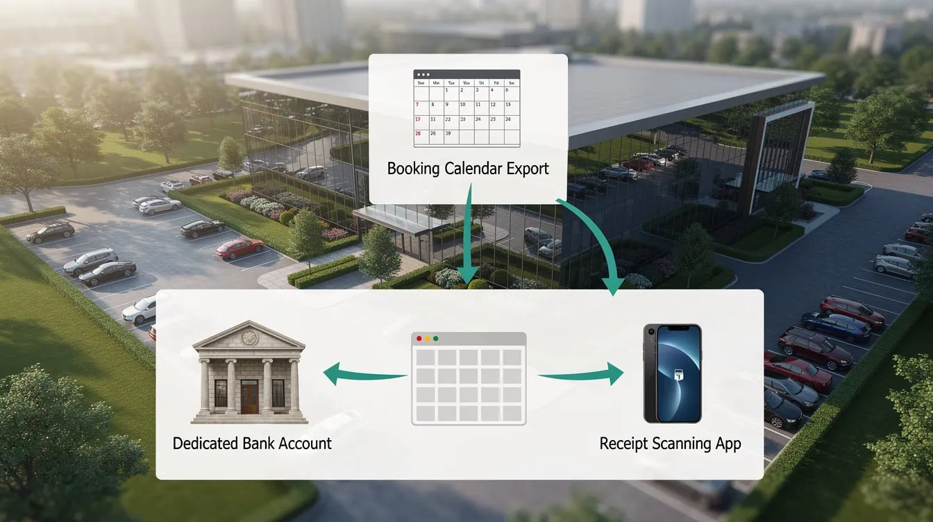 Flow diagram showing three tools that integrate with an Airbnb expense spreadsheet dedicated bank account receipt scanning app and booking calendar export | eFinancialModels Flow diagram showing three tools that integrate with an Airbnb expense spreadsheet: dedicated bank account, receipt scanning app, and booking calendar export