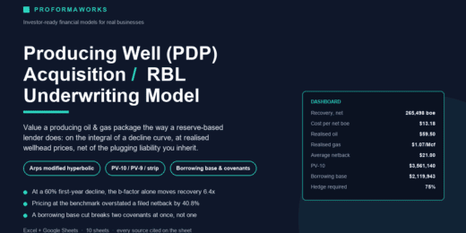 Producing Oil & Gas Well (PDP) Acquisition Model | Arps Decline, Realized Pricing & RBL