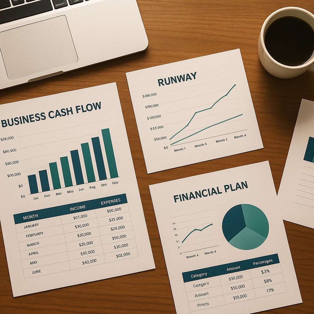 Runway calculation diagram showing cash balance divided by monthly net burn rate with an 18-month timeline | eFinancialModels Runway calculation diagram showing cash balance divided by monthly net burn rate with an 18-month timeline
