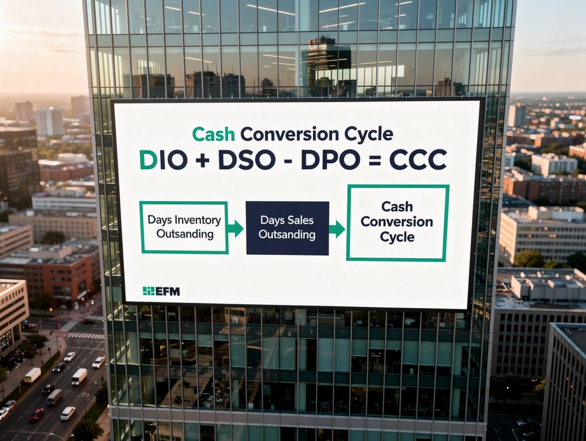 Timeline diagram showing DTC cash conversion cycle with 90-day cash negative period from supplier payment to customer collection | eFinancialModels Timeline diagram showing DTC cash conversion cycle with 90-day cash negative period from supplier payment to customer collection