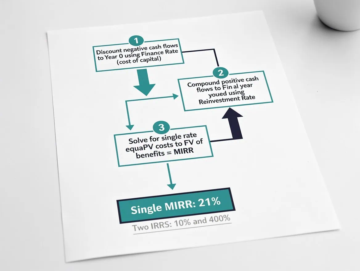 Timeline diagram showing future cash flows discounted back to present value using WACC | eFinancialModels Timeline diagram showing future cash flows discounted back to present value using WACC