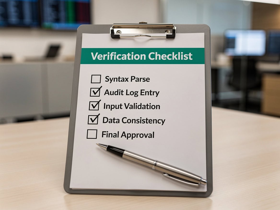 Illustration of a financial model verification checklist on a clipboard with checkboxes for each verification step | eFinancialModels Illustration of a financial model verification checklist on a clipboard with checkboxes for each verification step