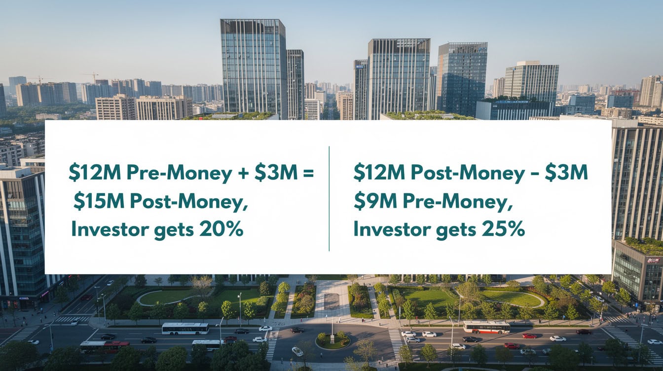 Side-by-side comparison showing a M investment at M pre-money gives 20 ownership versus M post-money gives 25 ownership | eFinancialModels Side-by-side comparison showing a M investment at M pre-money gives 20% ownership versus M post-money gives 25% ownership