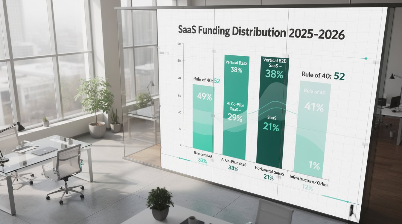 Venture capital allocation within SaaS in 2025-2026 Vertical B2B 38 AI Co-Pilot 29 Horizontal 21 with Rule of 40 score comparison | eFinancialModels Venture capital allocation within SaaS in 2025-2026: Vertical B2B 38%, AI Co-Pilot 29%, Horizontal 21%, with Rule of 40 score comparison
