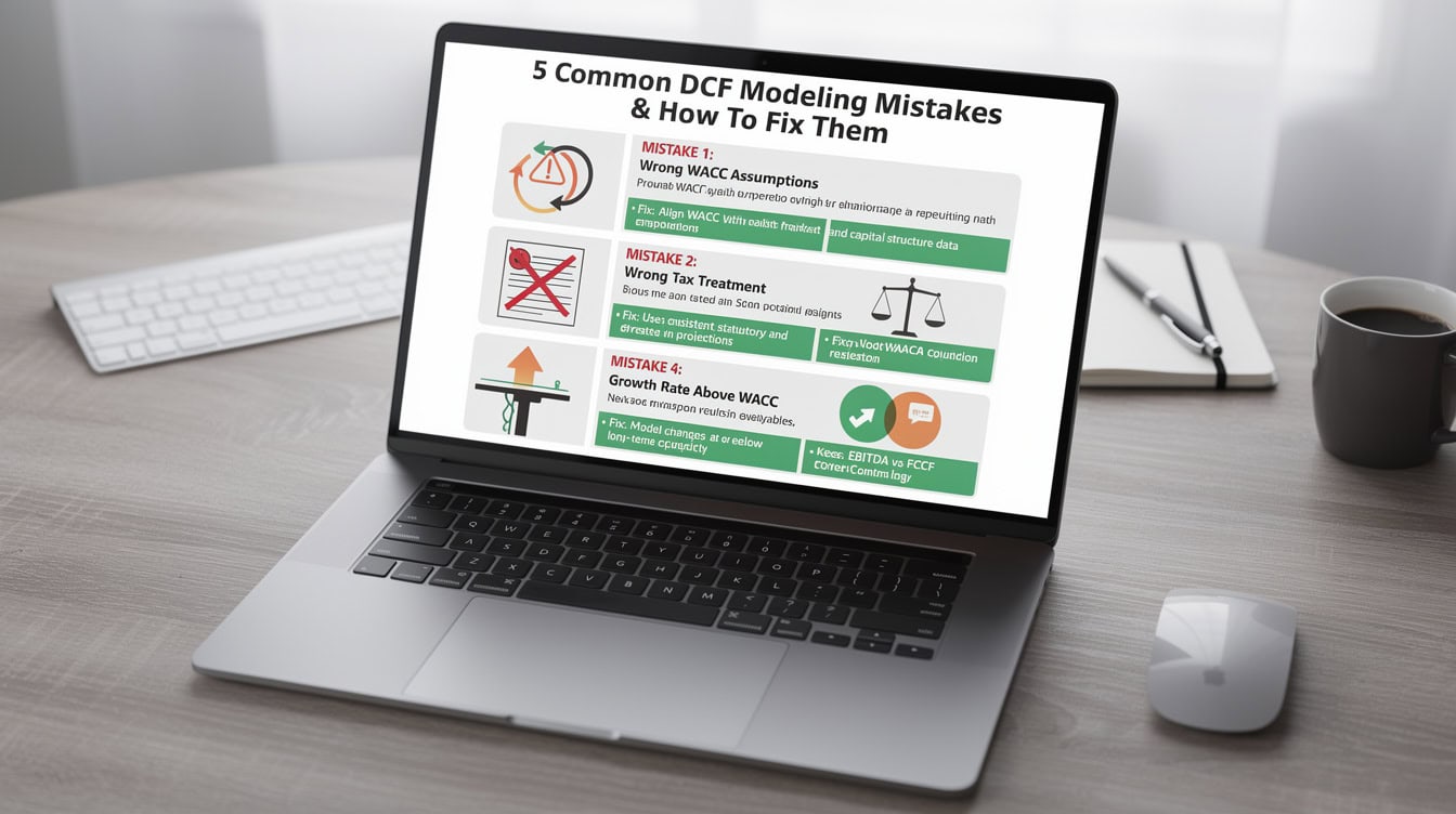 Infographic showing 5 common DCF modeling mistakes and how the EFM template prevents them | eFinancialModels Infographic showing 5 common DCF modeling mistakes and how the EFM template prevents them