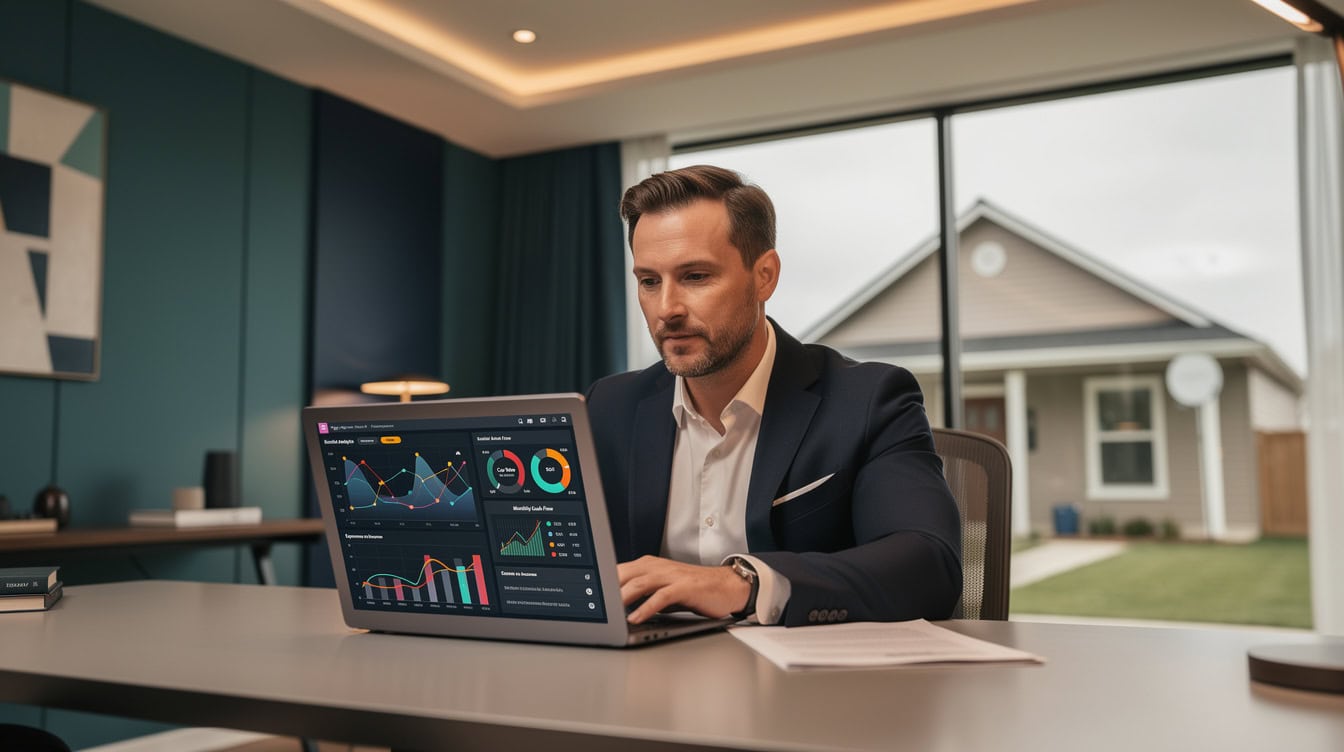 Real estate investor reviewing rental property calculator dashboard on laptop | eFinancialModels Real estate investor reviewing rental property calculator dashboard on laptop