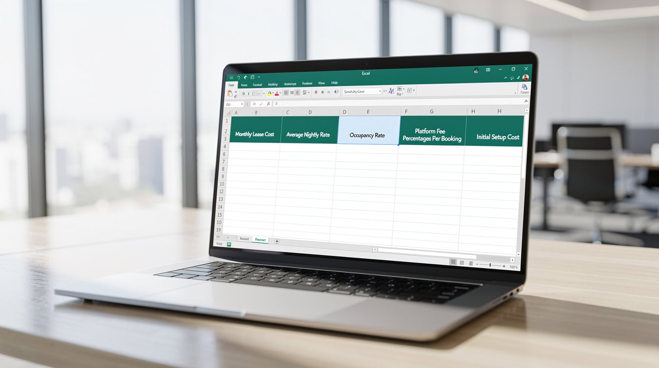 Excel spreadsheet input section for Airbnb arbitrage calculator showing six required input variables | eFinancialModels Excel spreadsheet input section for Airbnb arbitrage calculator showing six required input variables