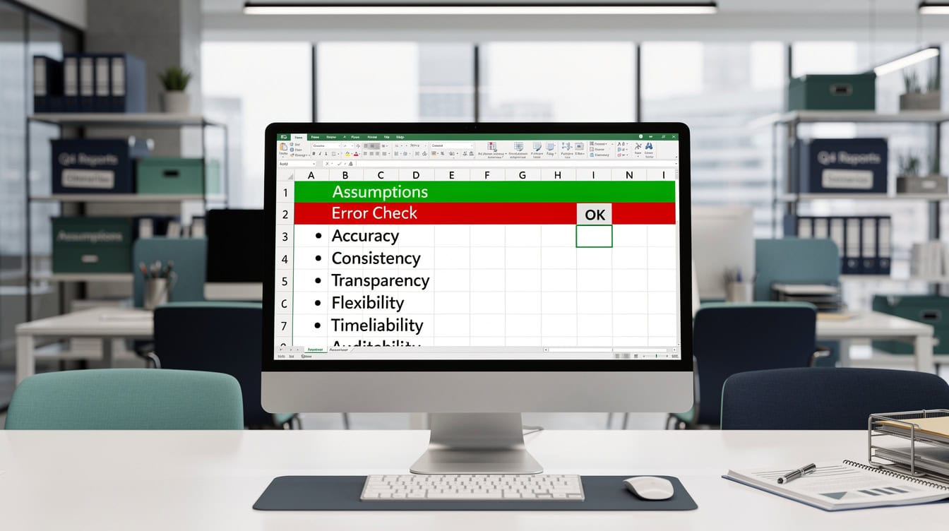 Annotated Excel spreadsheet showing 6 quality criteria for a professional financial model template | eFinancialModels Annotated Excel spreadsheet showing 6 quality criteria for a professional financial model template