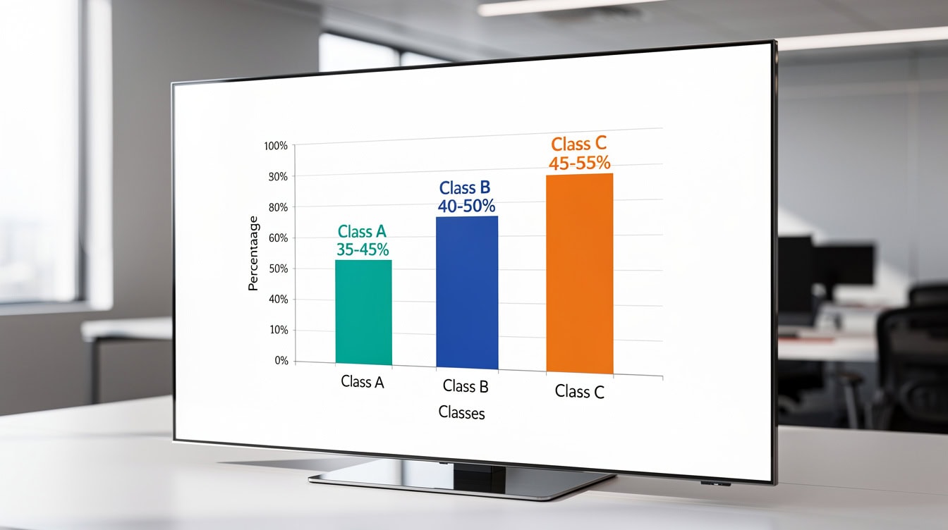 Bar chart comparing multifamily operating expense ratios by property class Class A 35-45 Class B 40-50 Class C 45-55 | eFinancialModels Bar chart comparing multifamily operating expense ratios by property class: Class A 35-45%, Class B 40-50%, Class C 45-55%