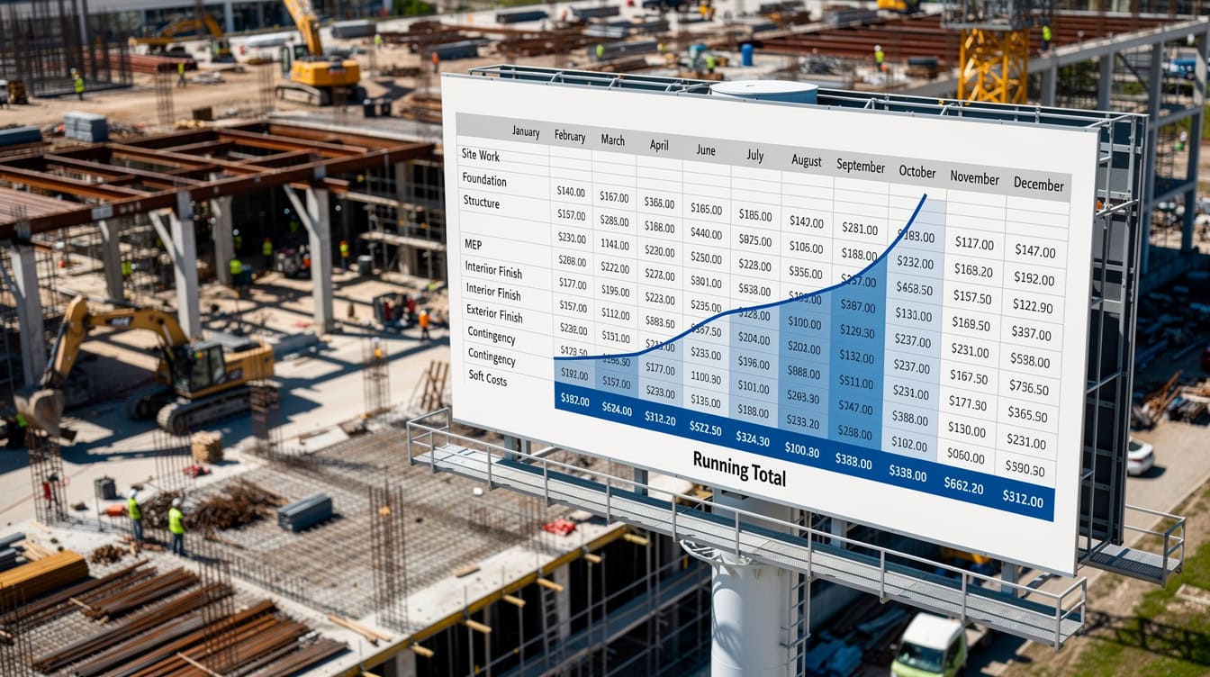 Excel construction draw schedule showing S-curve distribution of monthly construction loan draws | eFinancialModels Excel construction draw schedule showing S-curve distribution of monthly construction loan draws