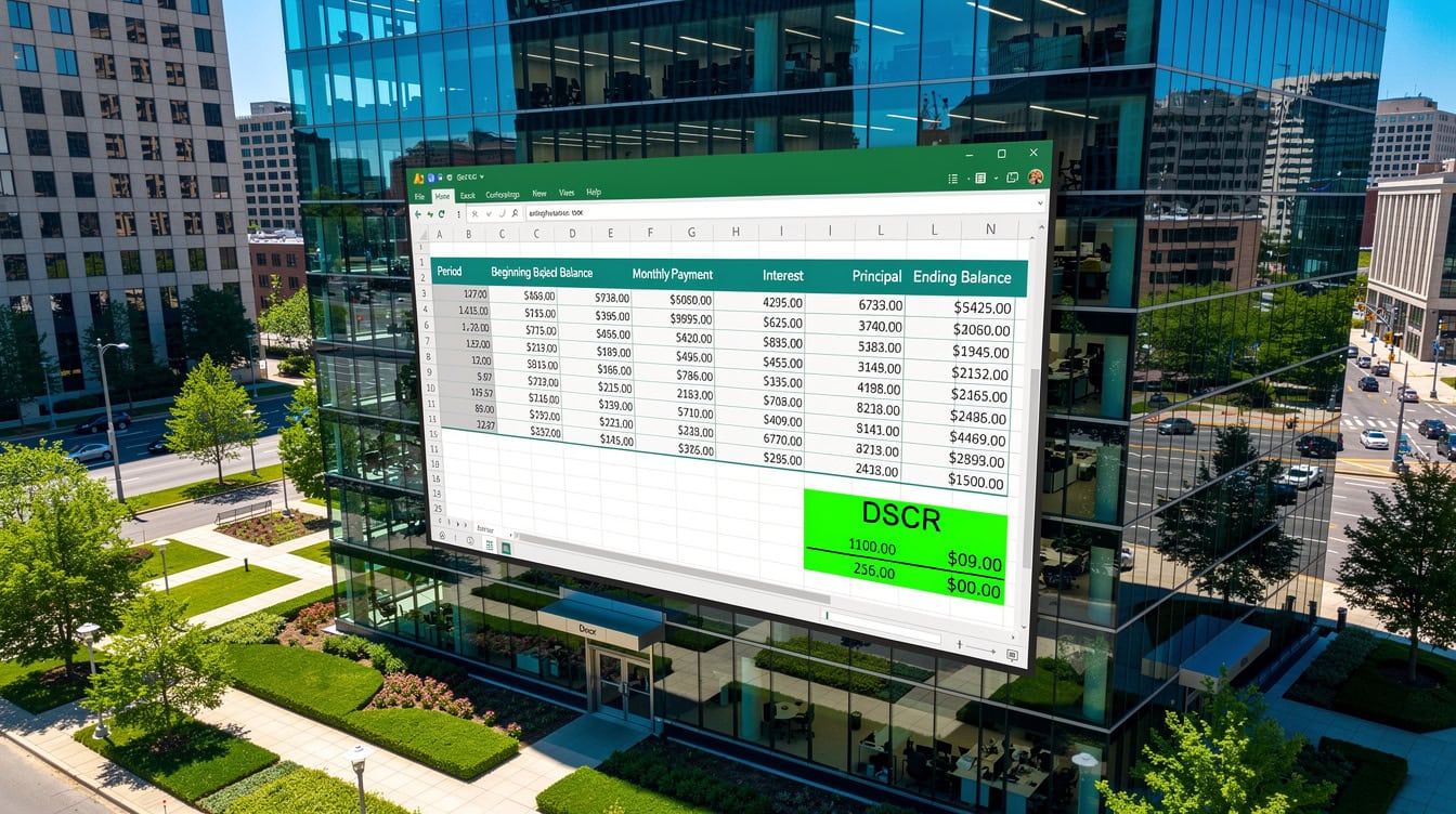 Excel loan amortization schedule showing interest principal and DSCR calculation | eFinancialModels Excel loan amortization schedule showing interest, principal, and DSCR calculation