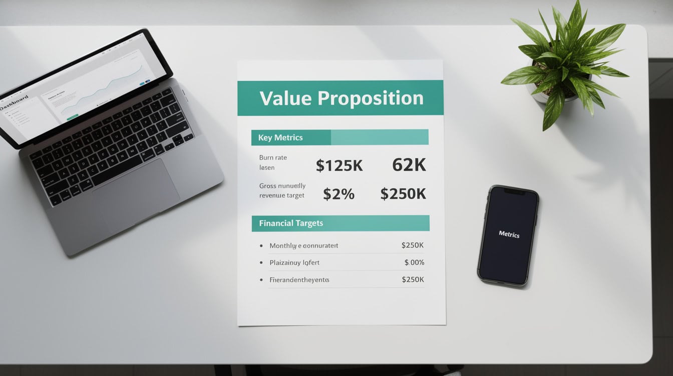 Lean business plan one-page template showing value proposition key metrics and financial targets sections | eFinancialModels Lean business plan one-page template showing value proposition, key metrics, and financial targets sections