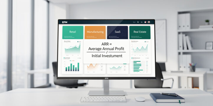 Dashboard showing accounting rate of return formula across four industry scenarios