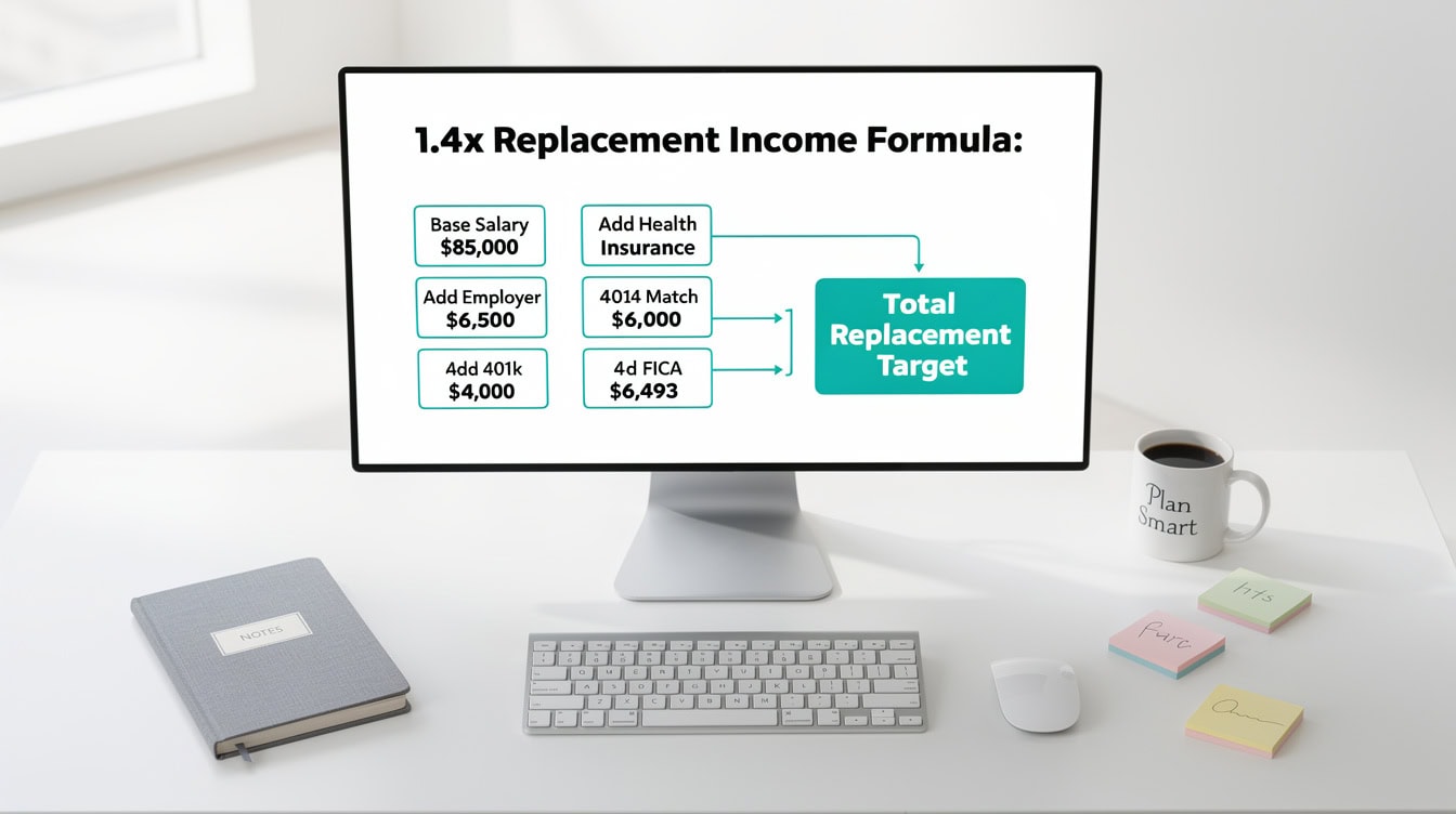 Step-by-step diagram of the 14x replacement income calculation from base salary to total target | eFinancialModels Step-by-step diagram of the 1.4x replacement income calculation from base salary to total target