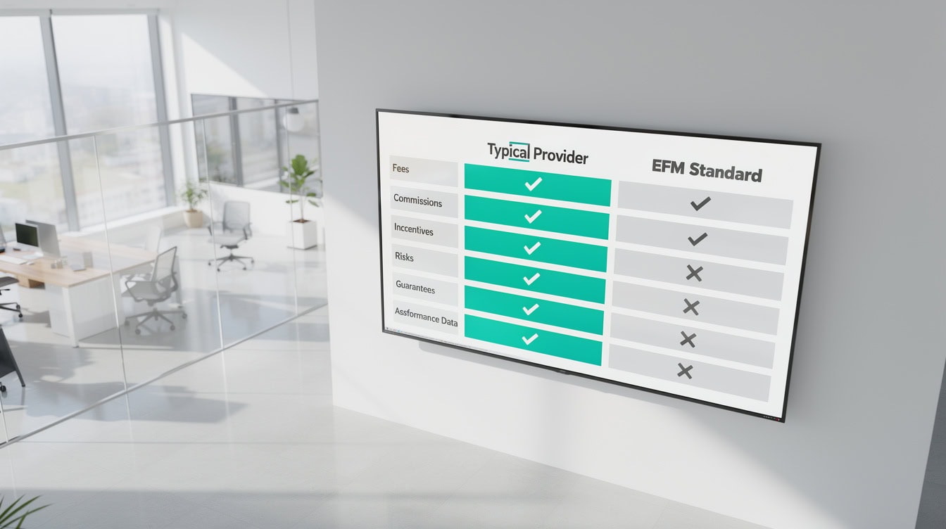 Side-by-side comparison infographic showing EFM data disclosure standards versus typical financial data provider practices across 8 criteria | eFinancialModels Side-by-side comparison infographic showing EFM data disclosure standards versus typical financial data provider practices across 8 criteria