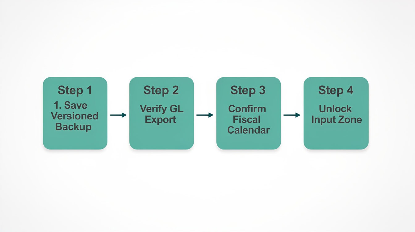 Flowchart of the 4-step pre-update preparation routine for monthly actuals | eFinancialModels Flowchart of the 4-step pre-update preparation routine for monthly actuals