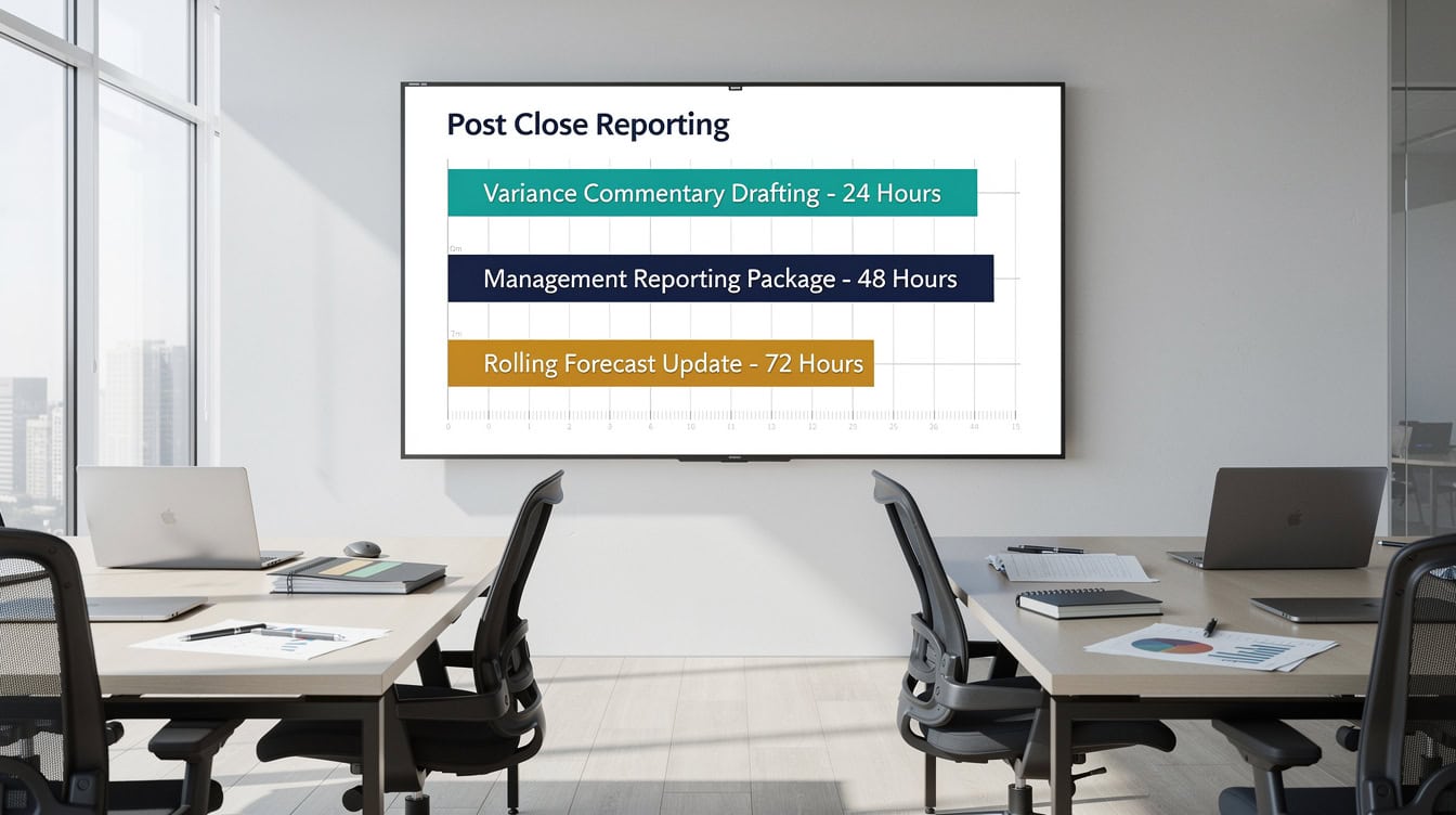 Post-close reporting timeline showing three parallel tracks for commentary reporting and forecast update | eFinancialModels Post-close reporting timeline showing three parallel tracks for commentary, reporting, and forecast update