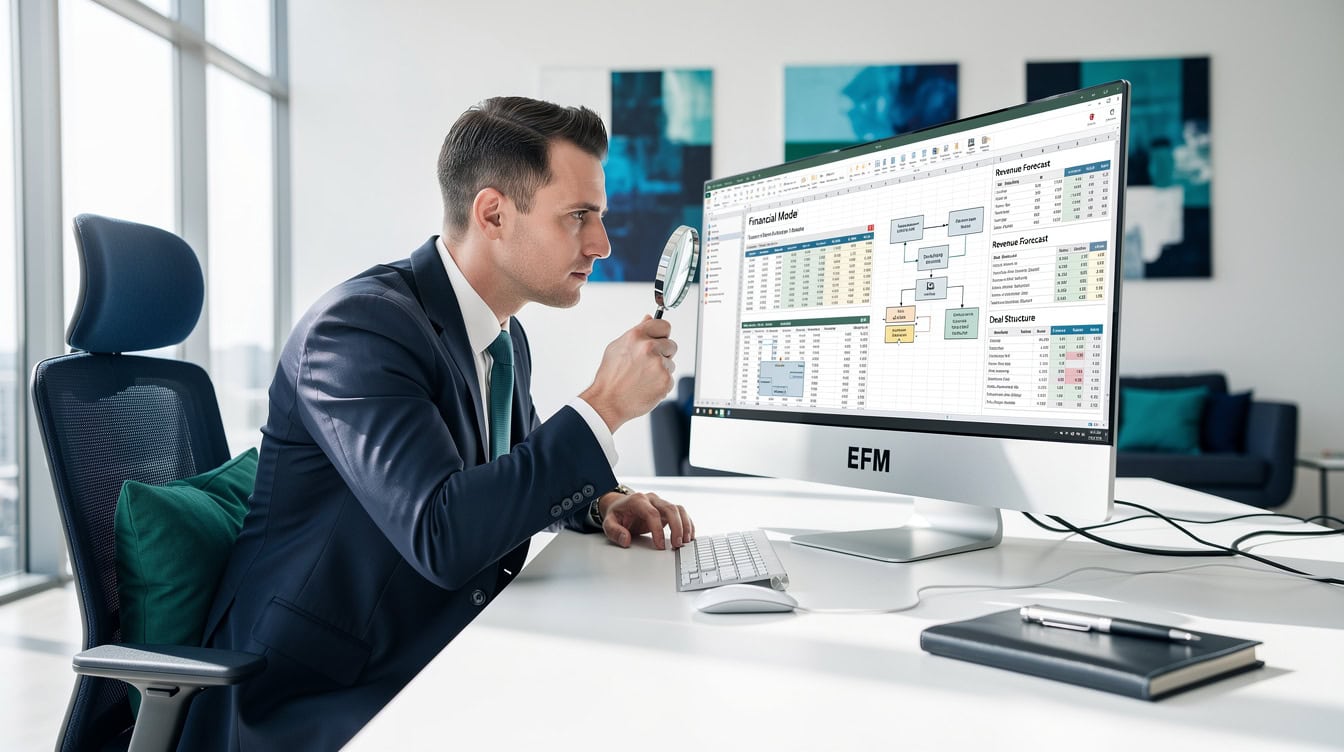 Institutional investor scrutinizing financial model architecture during due diligence | eFinancialModels Institutional investor scrutinizing financial model architecture during due diligence
