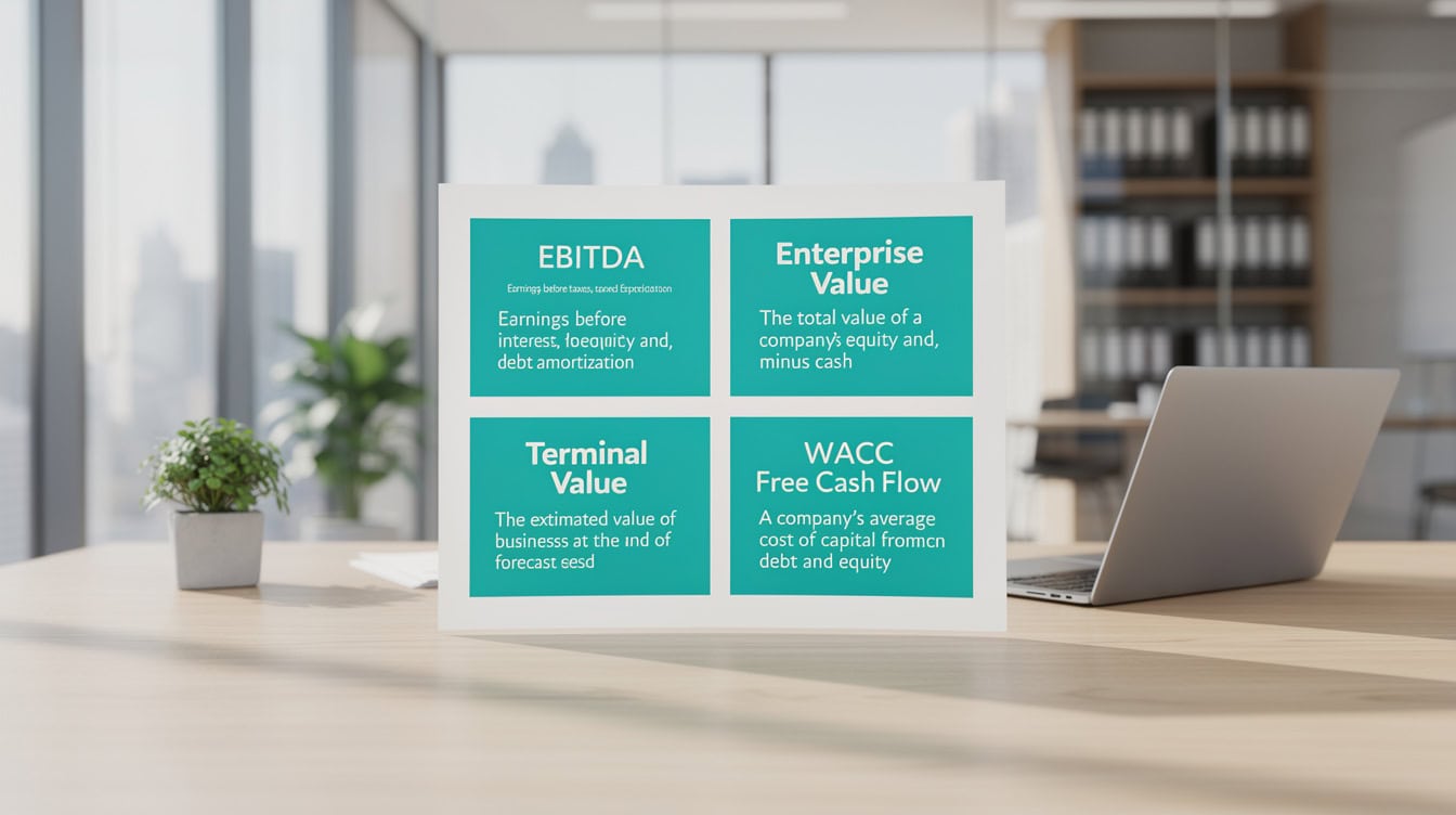 Visual glossary cards showing six key business valuation terms with plain-English definitions | eFinancialModels Visual glossary cards showing six key business valuation terms with plain-English definitions
