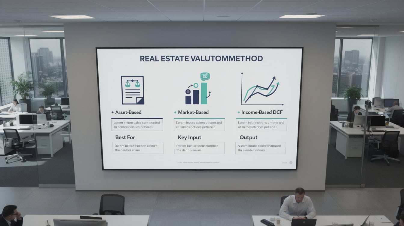 Side-by-side comparison diagram of three small business valuation methods asset-based market-based and income-based DCF | eFinancialModels Side-by-side comparison diagram of three small business valuation methods: asset-based, market-based, and income-based DCF