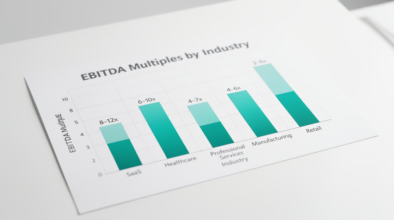 Bar chart comparing EBITDA multiples across six industries for private company transactions | eFinancialModels Bar chart comparing EBITDA multiples across six industries for private company transactions
