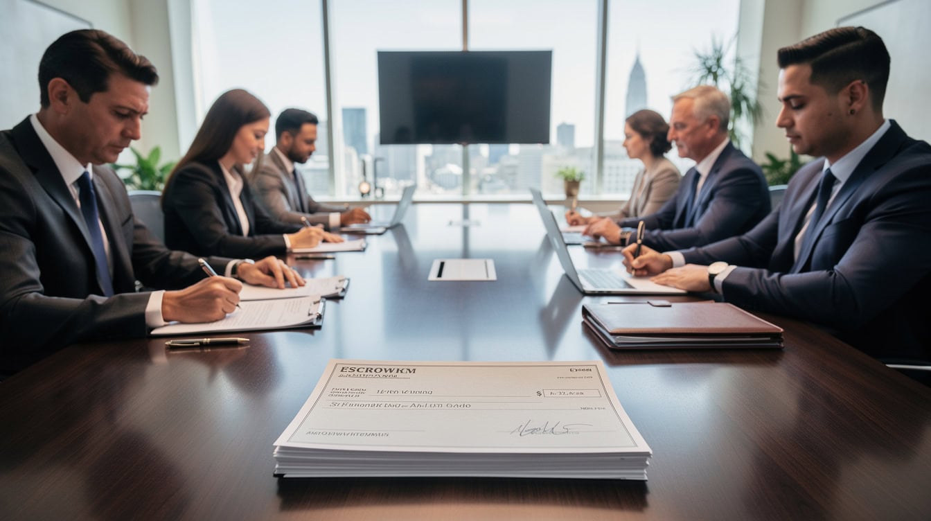 Business sale closing table with buyer and seller signing purchase agreement documents | eFinancialModels Business sale closing table with buyer and seller signing purchase agreement documents