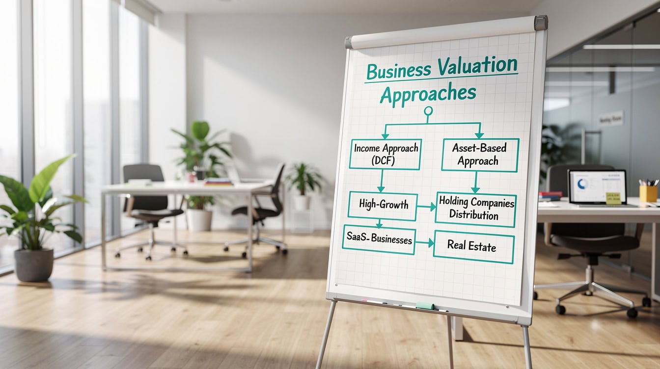 Flowchart showing three valuation approaches matched to appropriate business types | eFinancialModels Flowchart showing three valuation approaches matched to appropriate business types