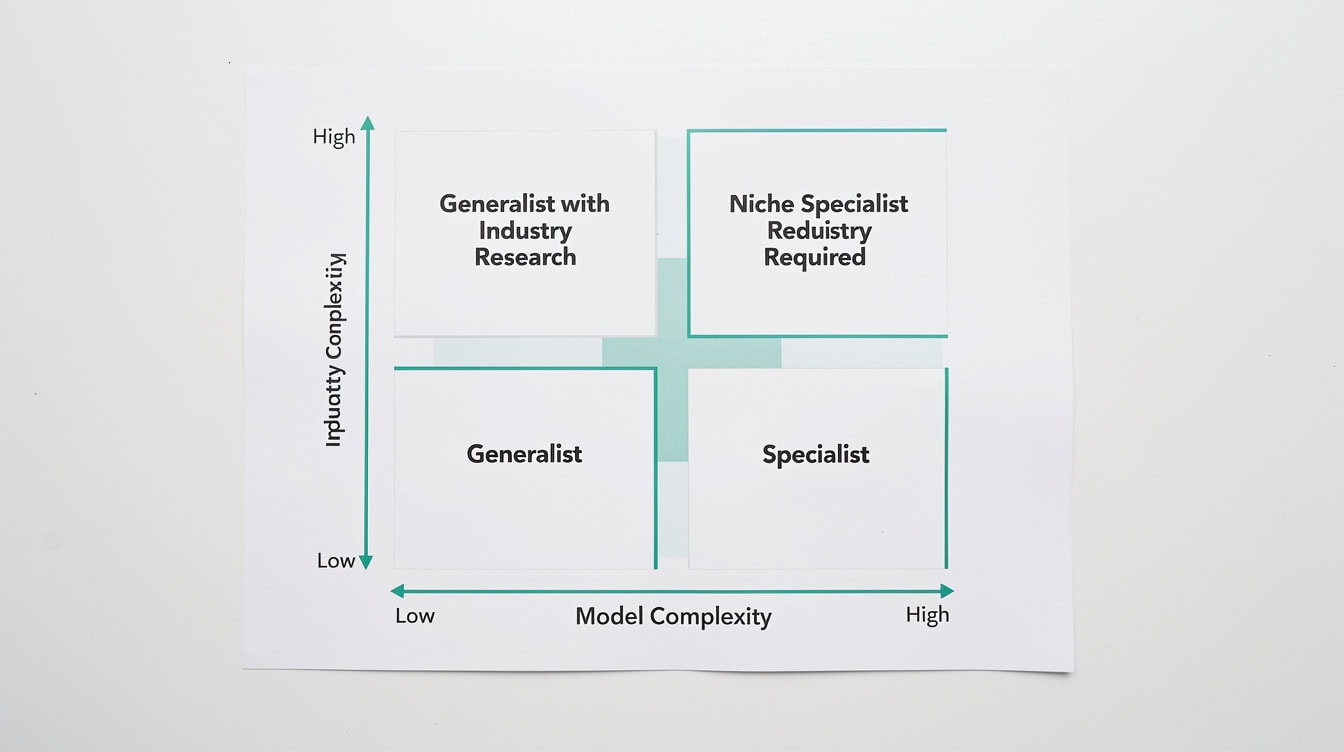Decision matrix for choosing between a specialist and generalist financial modeling consultant based on industry and model complexity | eFinancialModels Decision matrix for choosing between a specialist and generalist financial modeling consultant based on industry and model complexity