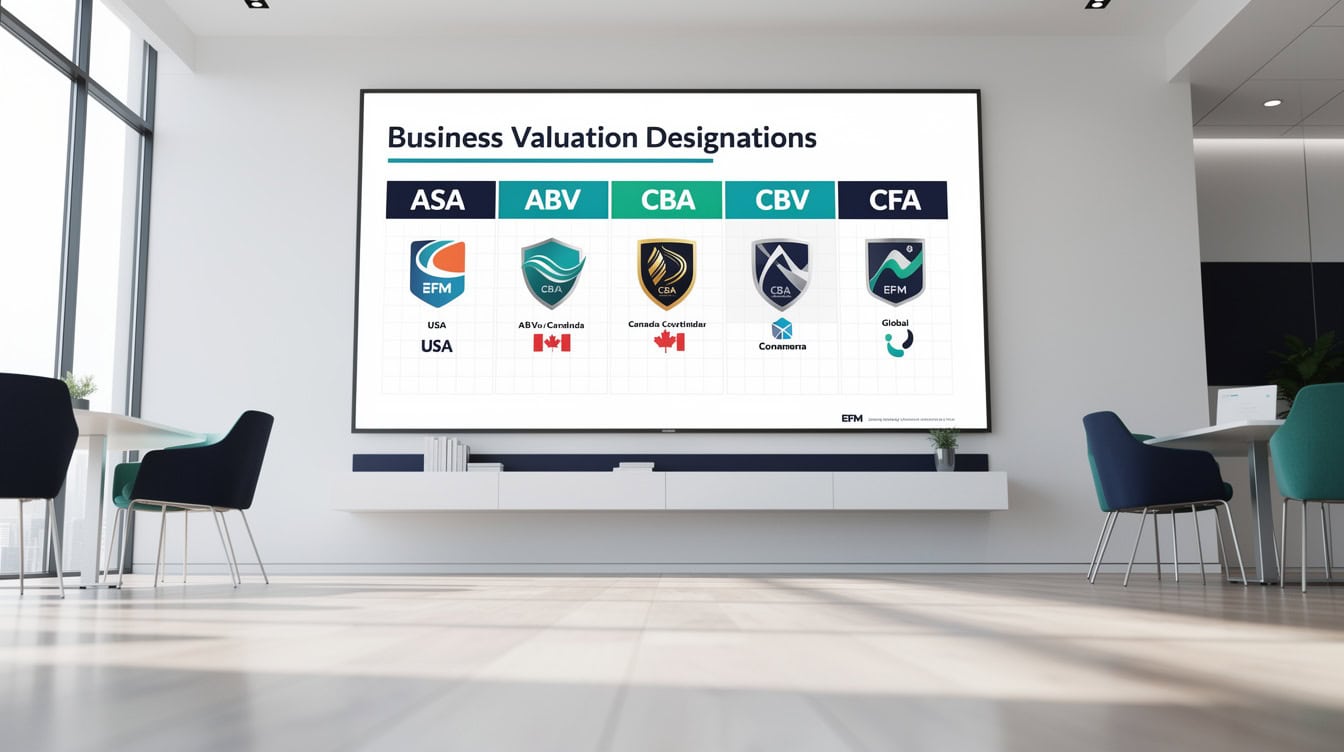Visual comparison of five business valuation professional designations ASA ABV CBA CBV and CFA with issuing bodies and jurisdictions | eFinancialModels Visual comparison of five business valuation professional designations: ASA, ABV, CBA, CBV, and CFA with issuing bodies and jurisdictions