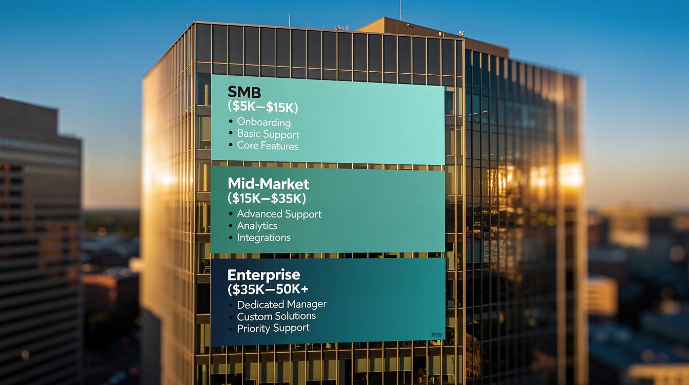 Three-tier business valuation pricing diagram from SMB at K to Enterprise at K+ | eFinancialModels Three-tier business valuation pricing diagram from SMB at K to Enterprise at K+