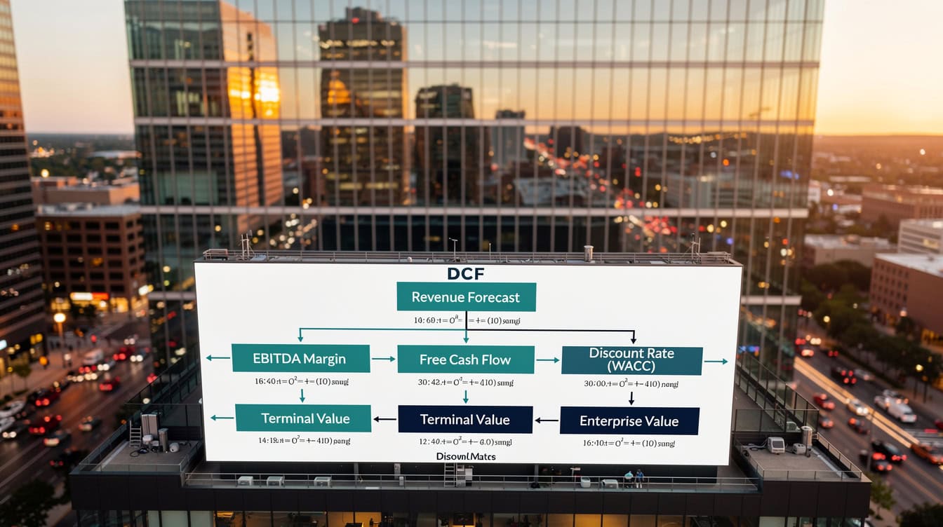 DCF valuation process flowchart showing steps from revenue forecast to enterprise value | eFinancialModels DCF valuation process flowchart showing steps from revenue forecast to enterprise value