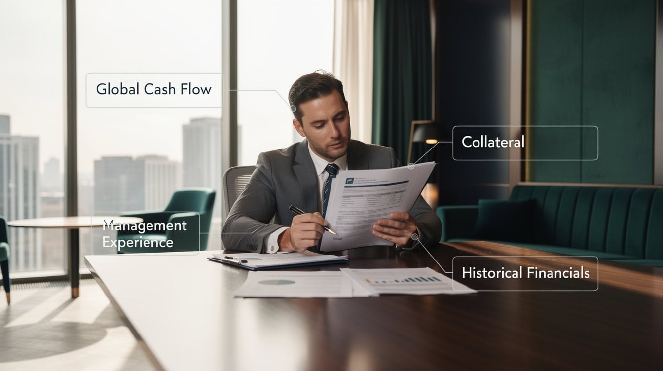 SBA lender reviewing four key underwriting criteria for a business acquisition loan | eFinancialModels SBA lender reviewing four key underwriting criteria for a business acquisition loan