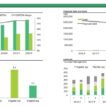 Financial projections chart showing revenue, EBITDA, and crop yields for rice farming