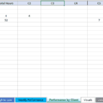 Excel template for tracking consultant hours and performance metrics.