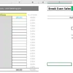 Break-even analysis for fixed and variable costs with sales goal calculation.